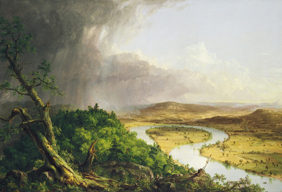'The Oxbow' by Thomas Cole In Thomas Cole's epic painting 'The Oxbow' the textures play a major role in communicating dynamic scale.