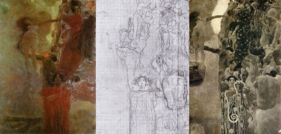 'Medicine' by Gustav Klimt - Oil Sketch, Final Preparatory Drawing, Photograph of Final Painting 'Medicine' by Gustav Klimt - Oil Sketch, Final Preparatory Drawing, Photograph of Final Painting